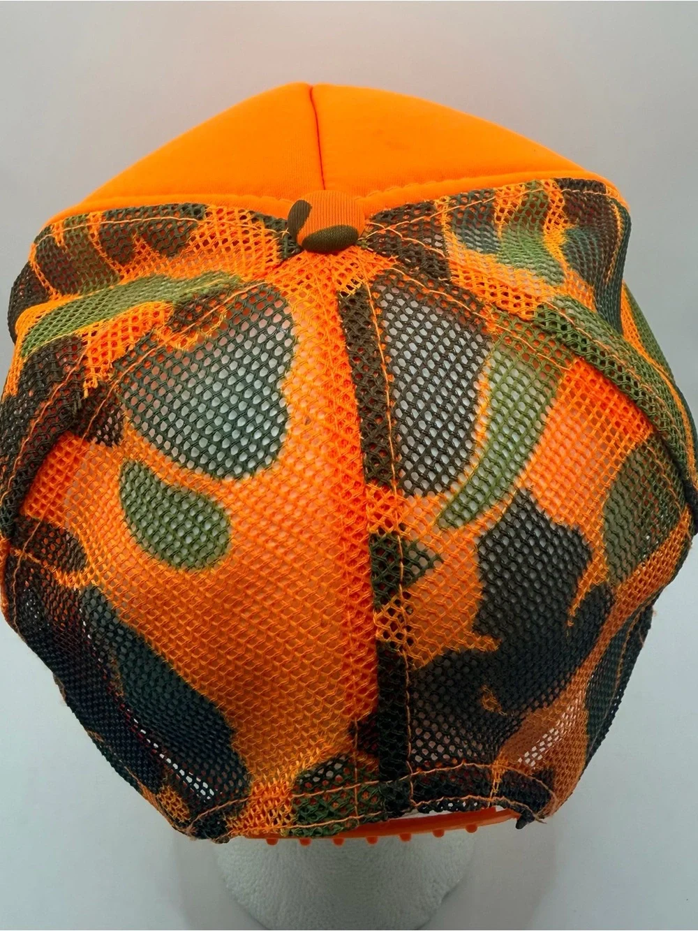 Vintage Rock Supply Trucker Hat North Little Rock Arkansas Orange Camo SnapBack